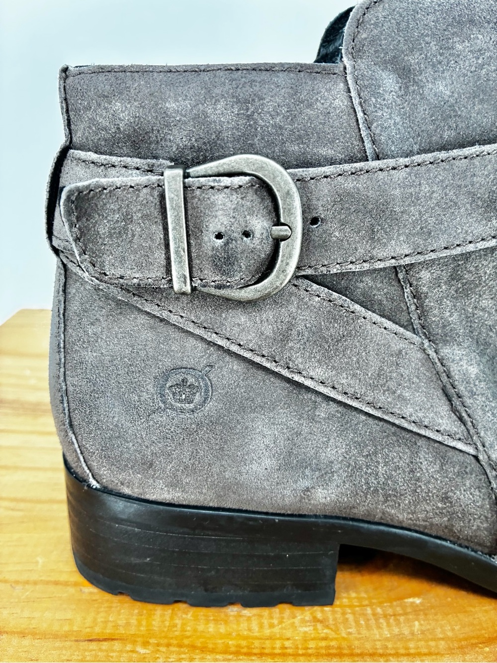 Born Jorgette Gray Nubuck Leather Buckle Ankle Booties Size 7.5 - Picture 4 of 14